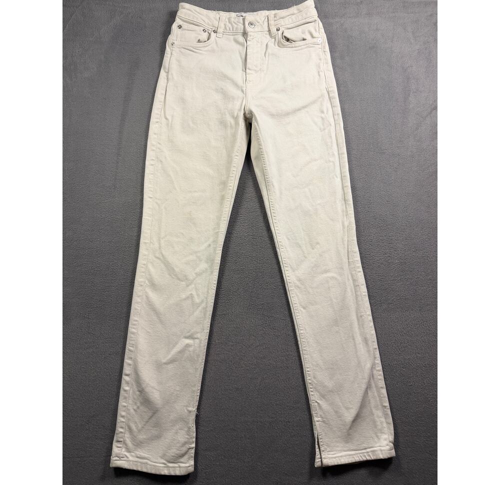 Zara Womens 8 High Rise Straight Leg Jeans Off White Cream Denim Split Side Hem